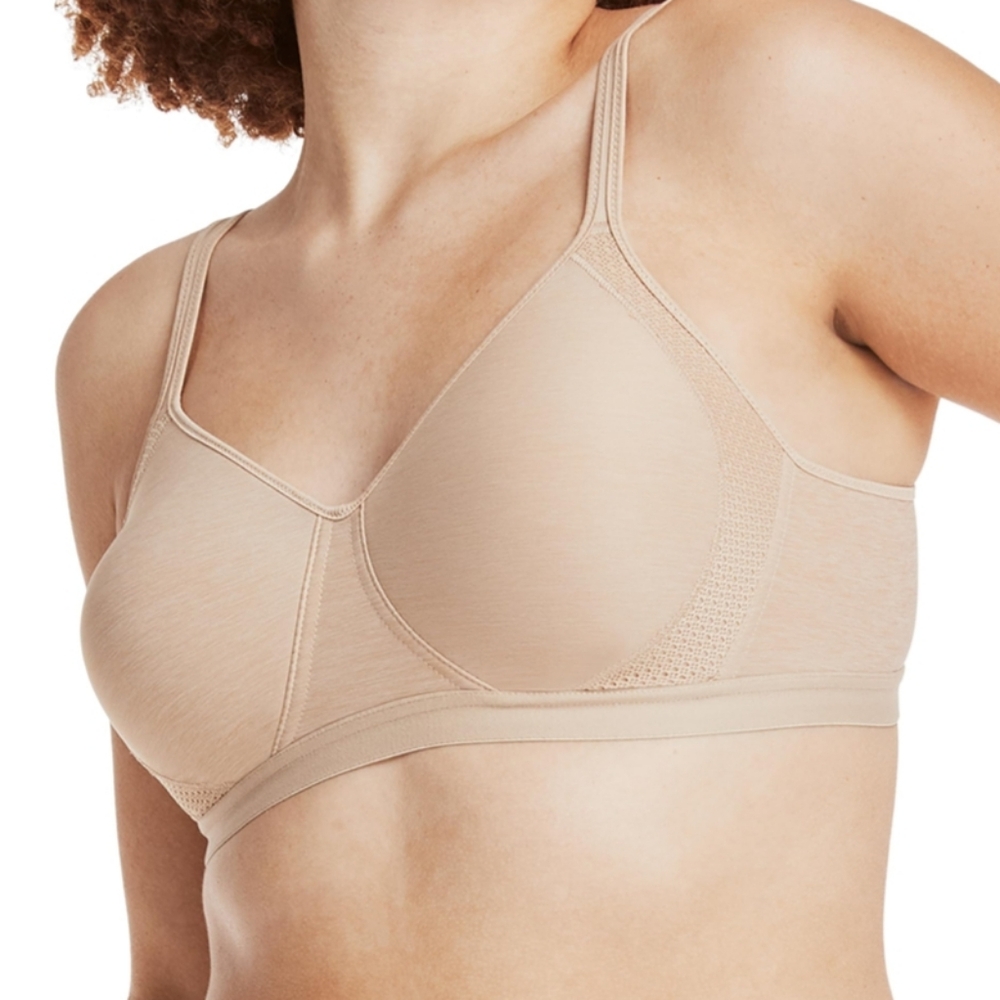 Hanes X-Temp Wirefree Foam Free Bra Bralette, Nude, Sz L